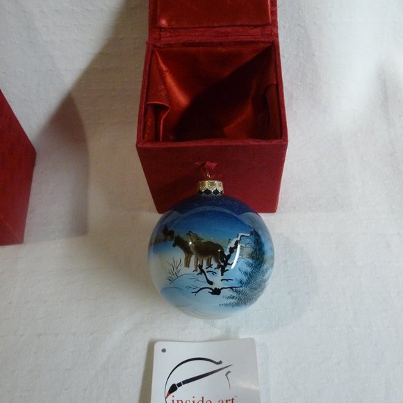 2 Inside Art Blown Glass Hand Painted Ornaments by FIGI Bald Eagle & Coyotes - Picture 5 of 11